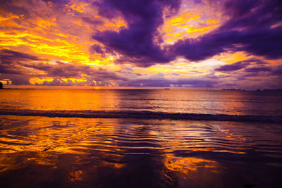 Scenic view of sea against sky at sunset