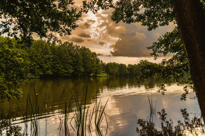 Scenic view of lake against sky during sunset