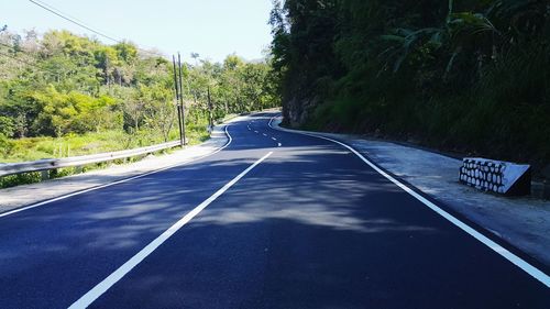 Empty road along trees