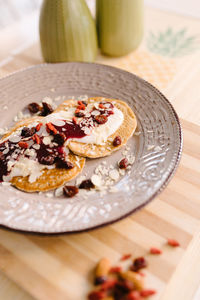 High angle view of breakfast on table