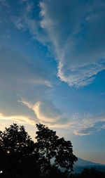 Low angle view of silhouette trees against blue sky