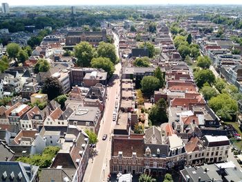 High angle view of buildings in city