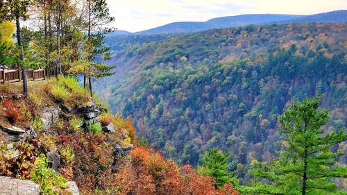 Scenic view of mountains against sky during autumn