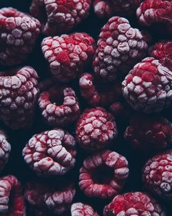 Full frame shot of frozen raspberries