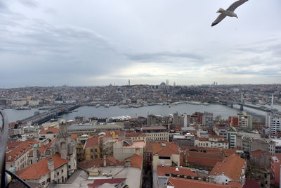 High angle view of buildings in city