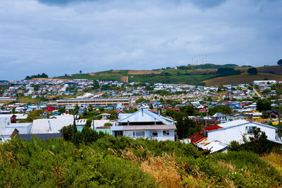 High angle view of townscape against sky