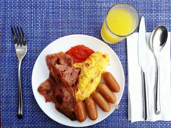 Directly above shot of breakfast served on table