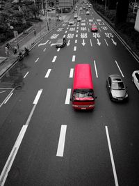 High angle view of traffic on road in city