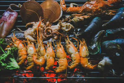 High angle view of meat for sale at market