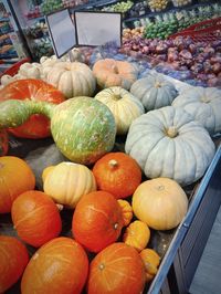 High angle view of pumpkins