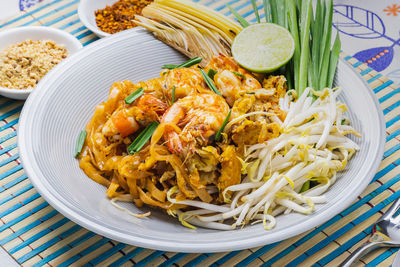 High angle view of seafood in plate on table