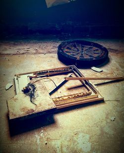 High angle view of old abandoned machine