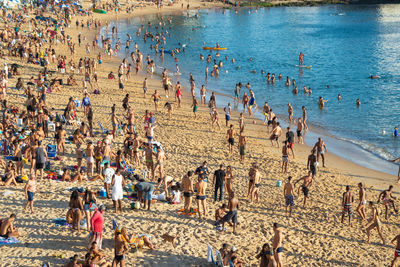 High angle view of people on beach