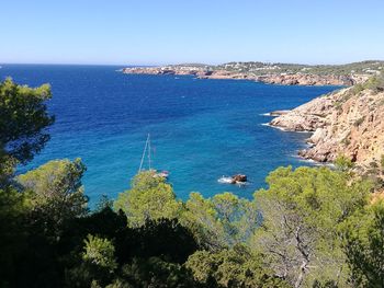 High angle view of sea against clear sky