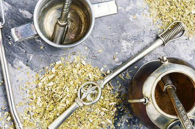 High angle view of food on table