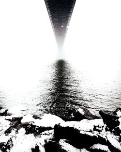 Close-up of snow on sea against sky