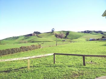 Scenic view of green landscape against sky