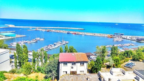 Scenic view of sea against blue sky