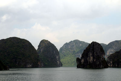 Scenic view of rocks in sea against sky