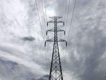 Low angle view of electricity pylon against sky