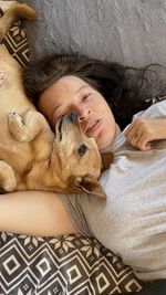 View of a dog sleeping on bed