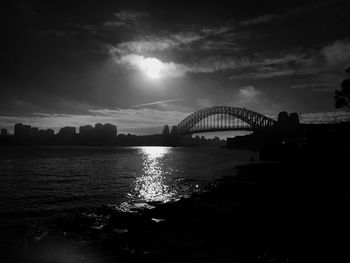 View of bridge over river against cloudy sky