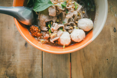 High angle view of food in bowl on table