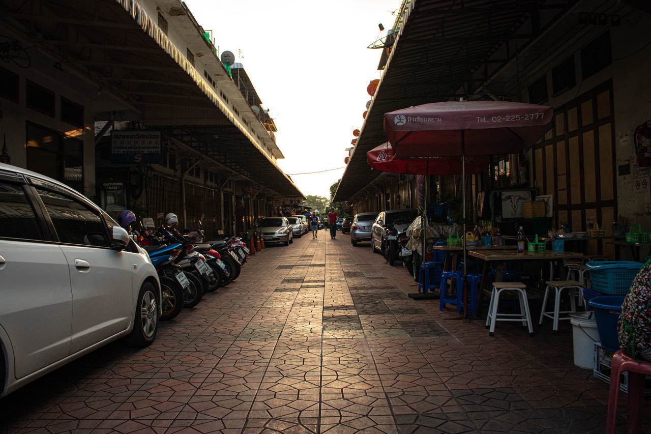 STREET AMIDST BUILDINGS AGAINST SKY