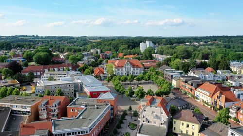 High angle view of townscape against sky