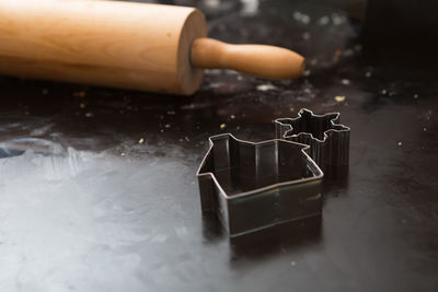 High angle view of bread in container on table