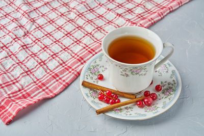 Tea cup on table