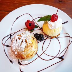 High angle view of dessert on table