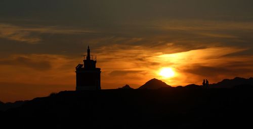Silhouette of lighthouse at sunset