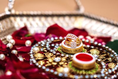 Close-up of jewelries during wedding