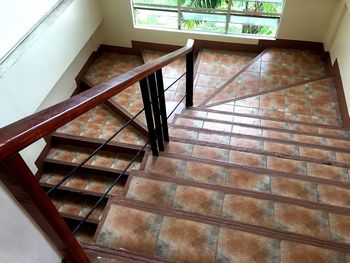 High angle view of staircase at home