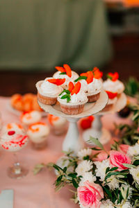 Close-up of cupcakes on table