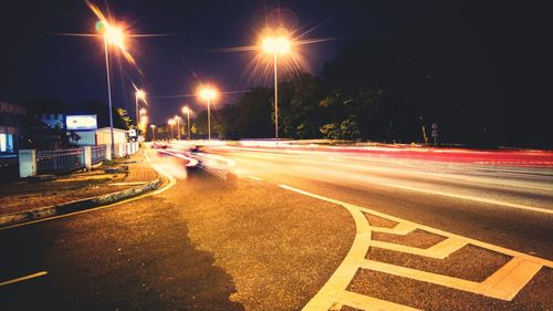 Light trails on street at night