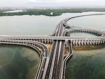 High angle view of bridge over river against sky