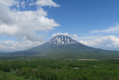 Scenic view of mountains against cloudy sky