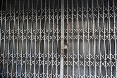 Full frame shot of metal fence against building