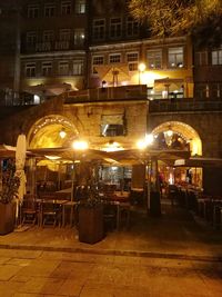 Illuminated restaurant at night