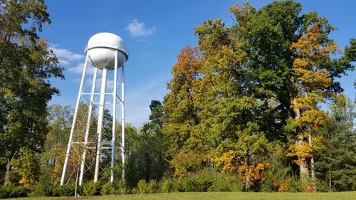 Low angle view of water tower against sky