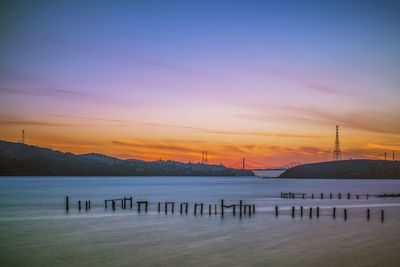 Scenic view of sea at sunset