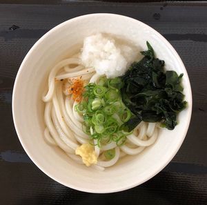 High angle view of food in plate