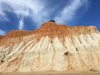 Low angle view of rock formations against sky