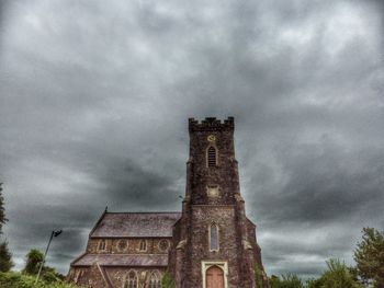 Low angle view of building against cloudy sky