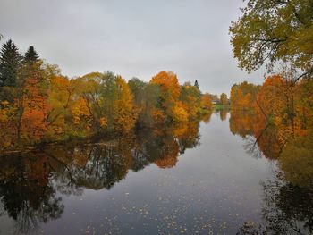 Reflection of trees in lake against sky during autumn