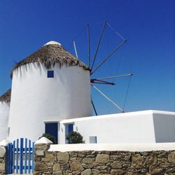 Facade of house against clear blue sky