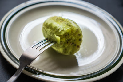 High angle view of dessert in plate on table