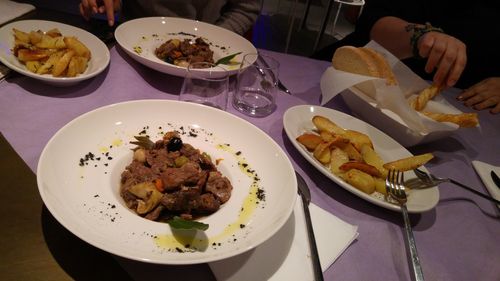 High angle view of food in plate on table